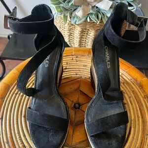 Charlies by Charlies David Black Suede Ankle Strap Wedge Sandals